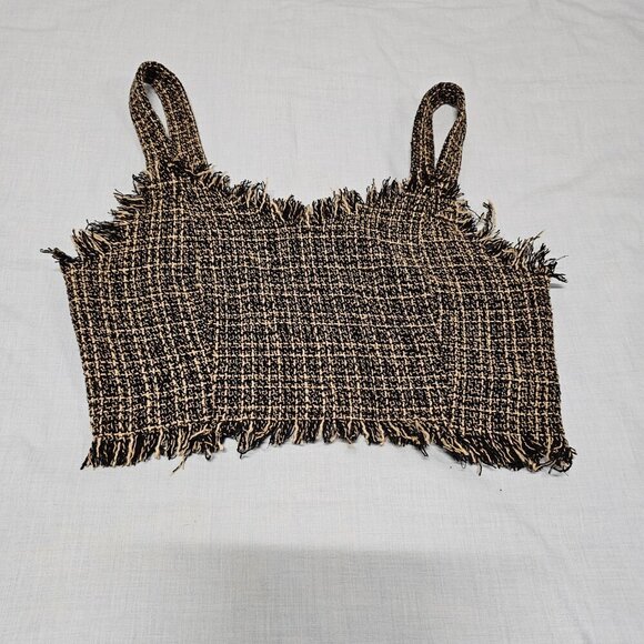 Anthropologie Mare Mare Tweed Crop Top Women Size S Black Tan Twill - Picture 7 of 13